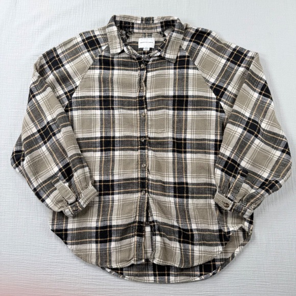 Vtg Y2k American Eagle Womens Sz Med Plaid Flannel Button Up Shirt Brown Black - Picture 2 of 8